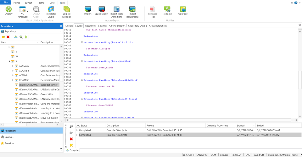 screenshot of Visual LANSA